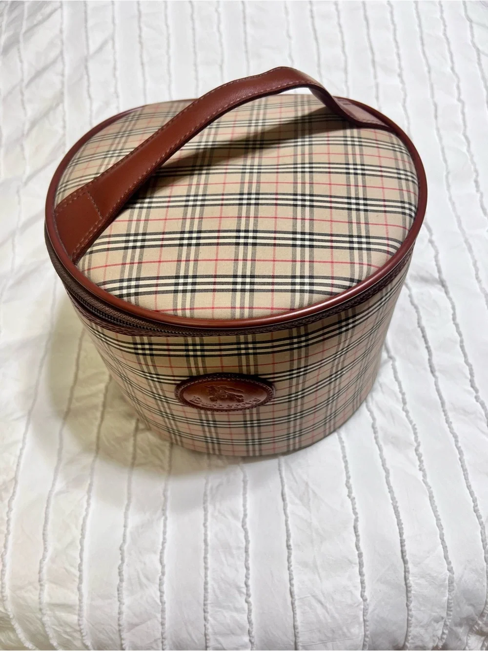 Burberrys Beige Plaid Nova Check Toiletry Bag with Brown Trim VINTAGE RARE